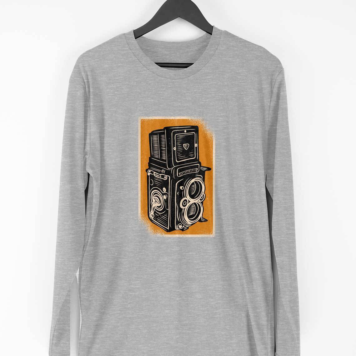 Vintage Rolleiflex Camera Full Sleeve T-Shirt — Melange Grey