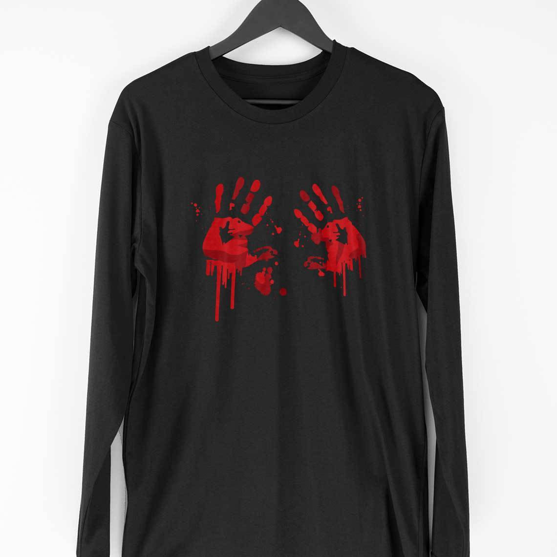 Blood Stains Full Sleeve T-Shirt — Black