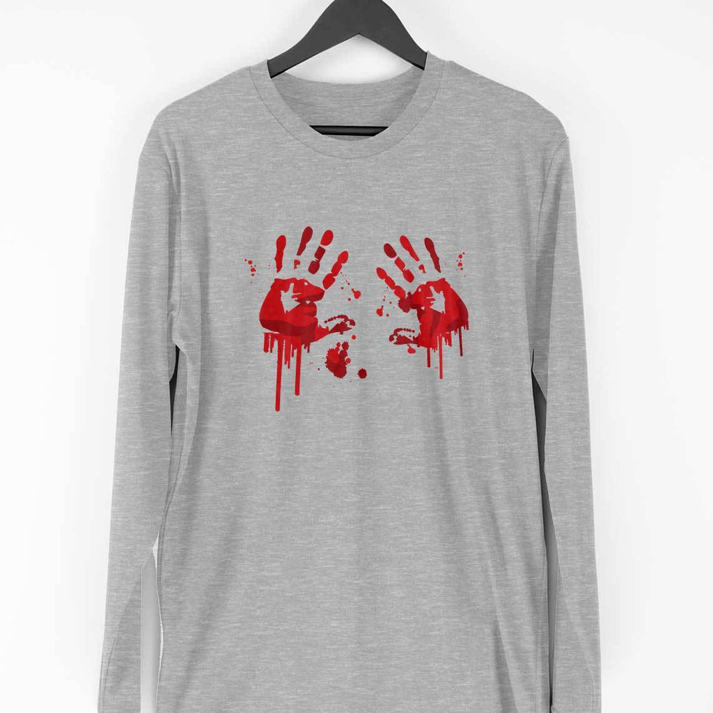Blood Stains Full Sleeve T-Shirt — Melange Grey