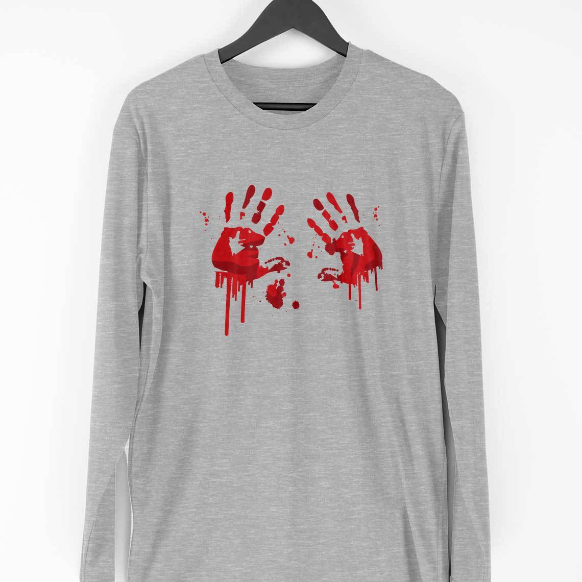 Blood Stains Full Sleeve T-Shirt — Melange Grey