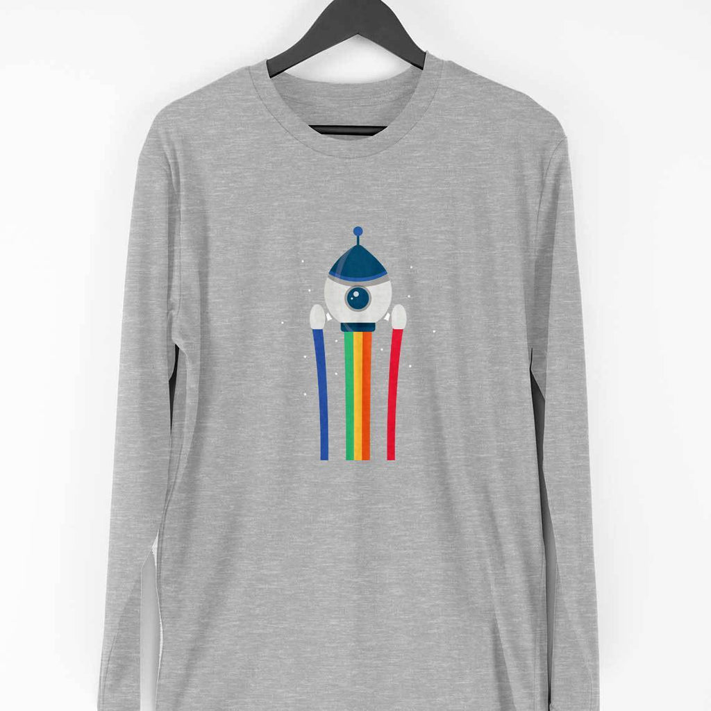 Space Rocket Full Sleeve T-Shirt — Melange Grey