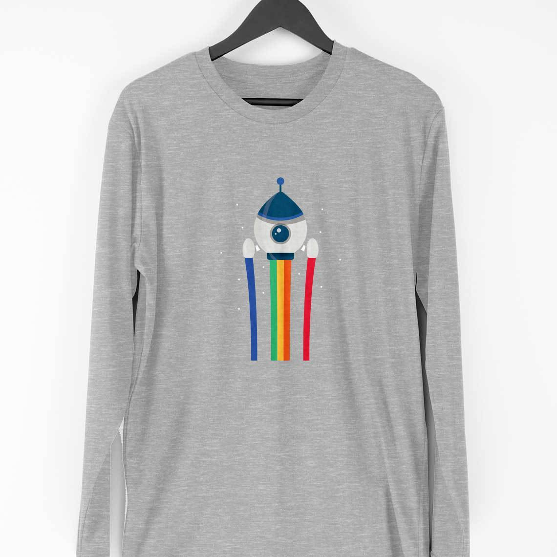 Space Rocket Full Sleeve T-Shirt — Melange Grey
