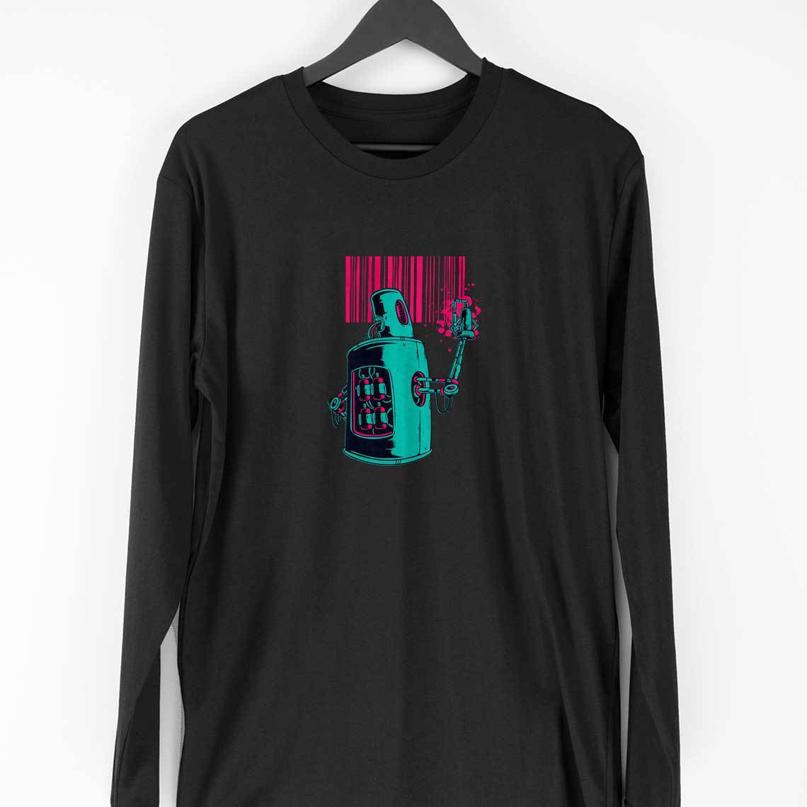 Robot Graffiti Full Sleeve T-Shirt — Black