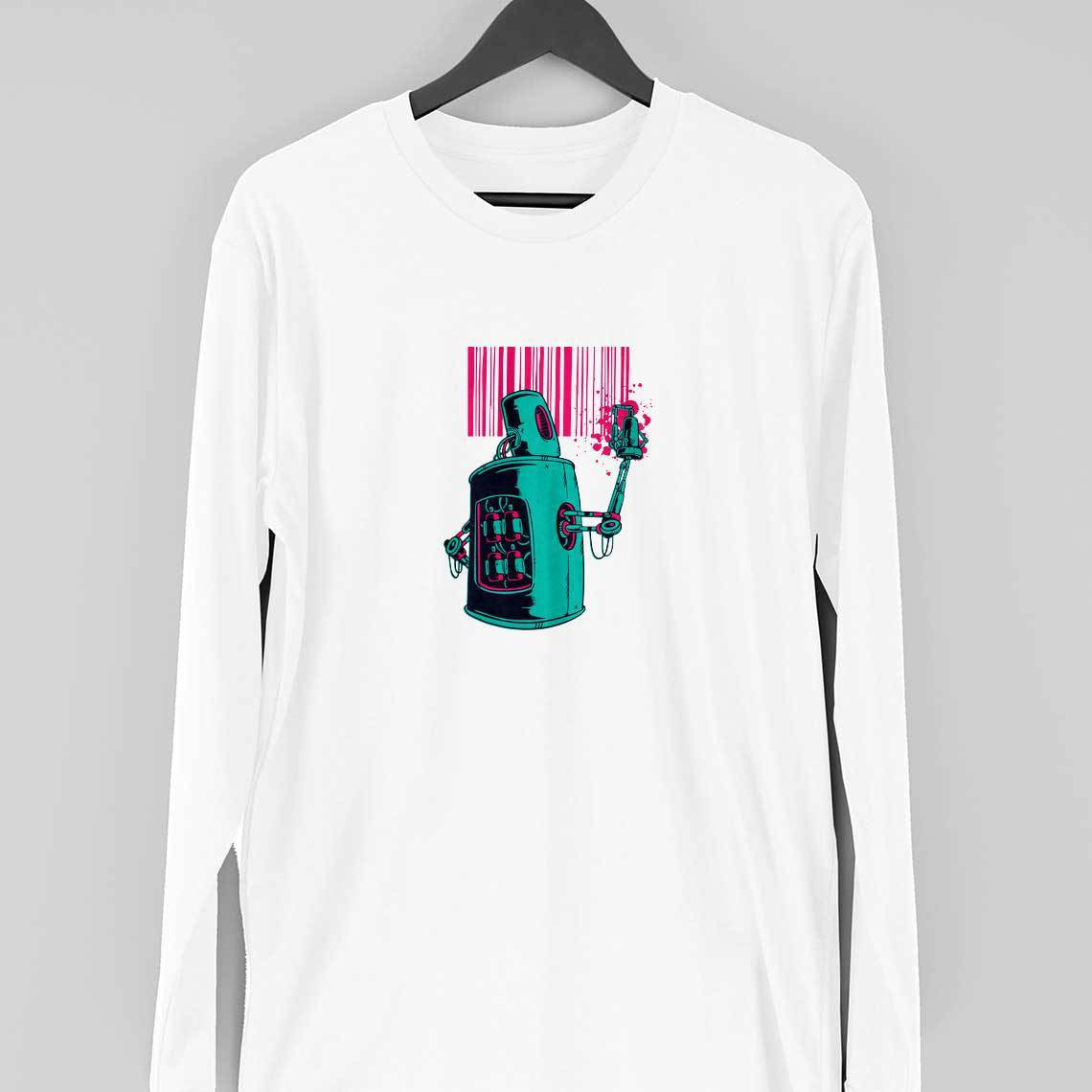 Robot Graffiti Full Sleeve T-Shirt — White