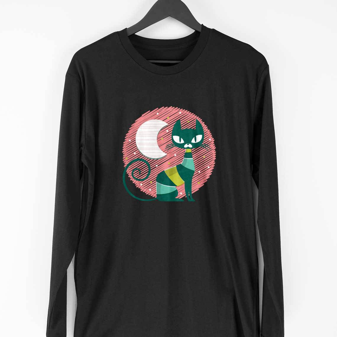 Cat Kid Full Sleeve T-Shirt — Black
