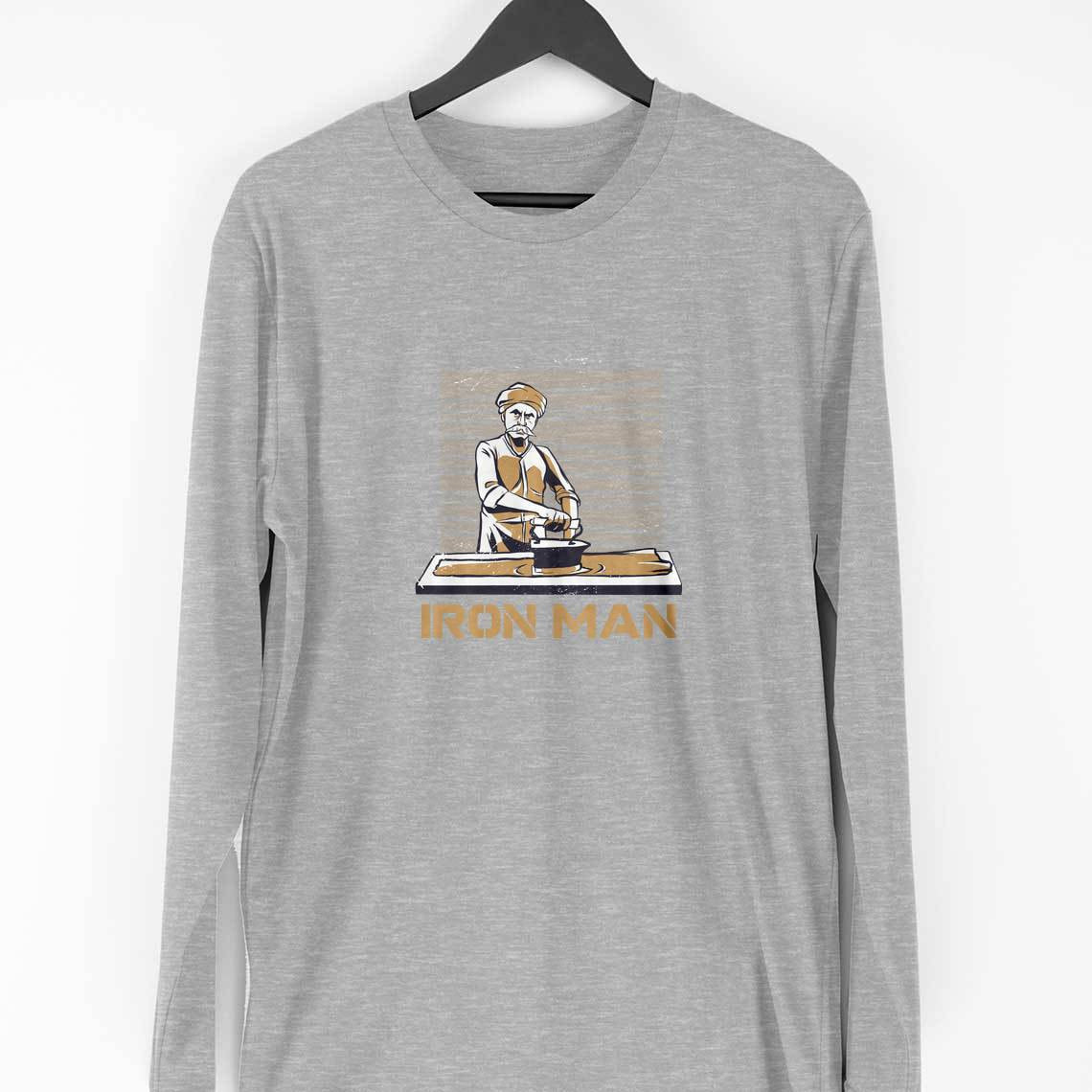 Iron Man Funny Half Sleeve T-Shirt — Melange Grey
