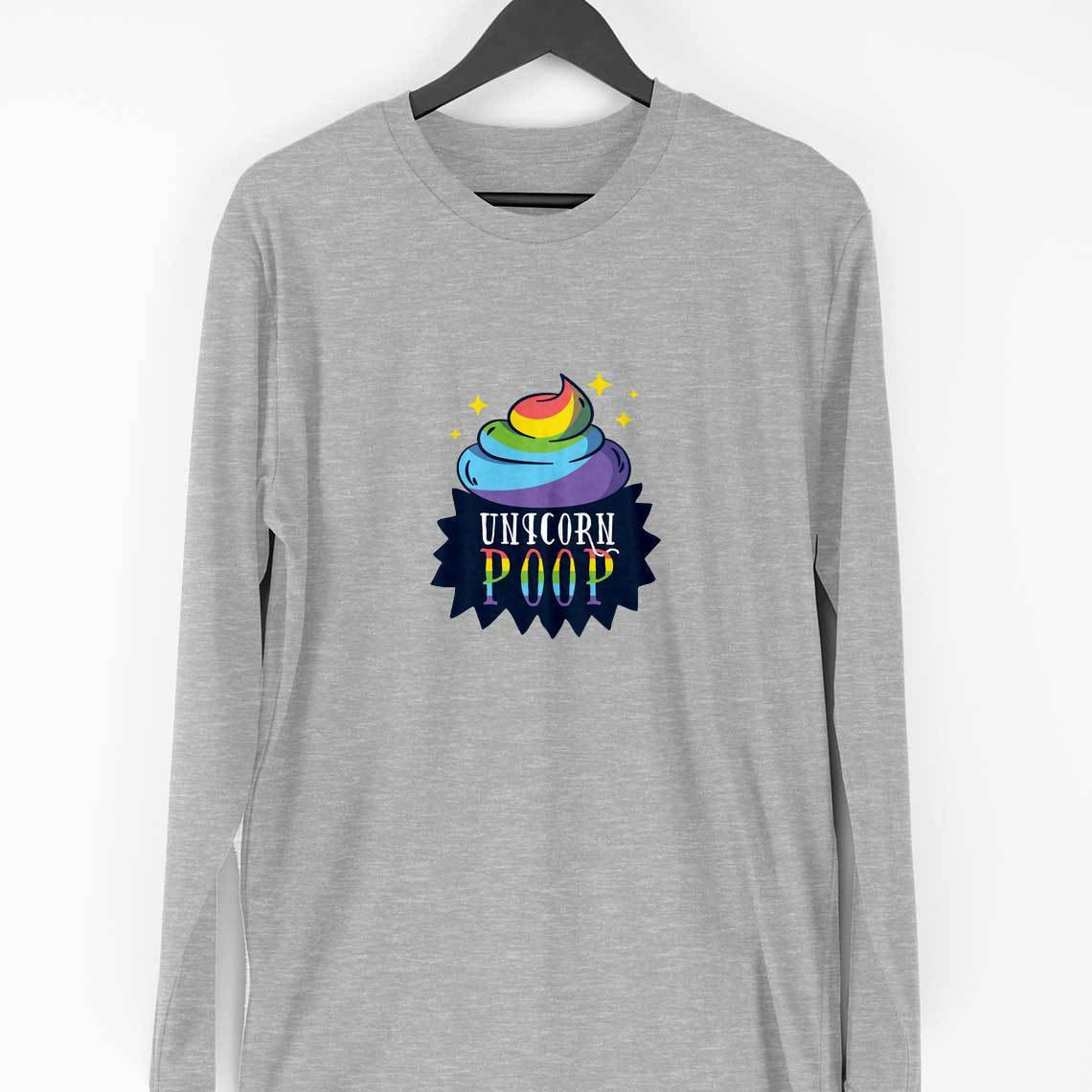 Unicorn Poop Full Sleeve T-Shirt — Melange Grey