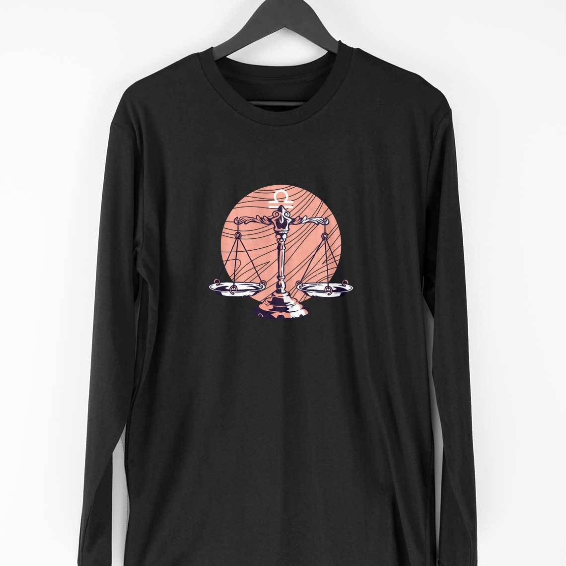 Libra Zodiac Full Sleeve T-Shirt — Black