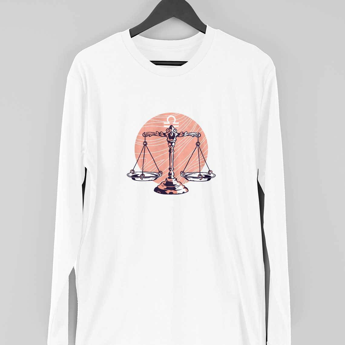 Libra Zodiac Full Sleeve T-Shirt — White