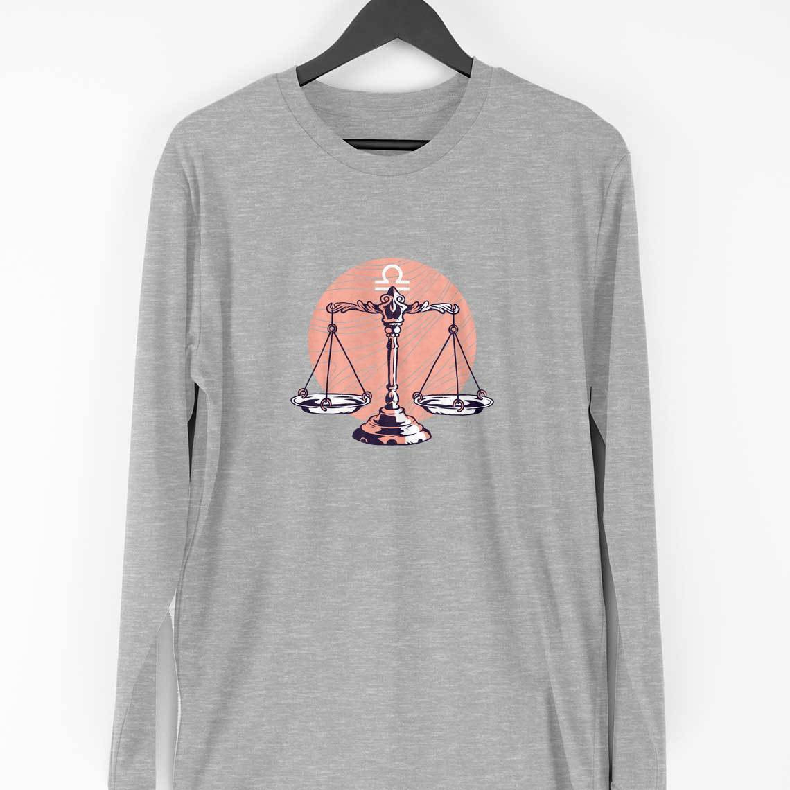 Libra Zodiac Full Sleeve T-Shirt — Melange Grey
