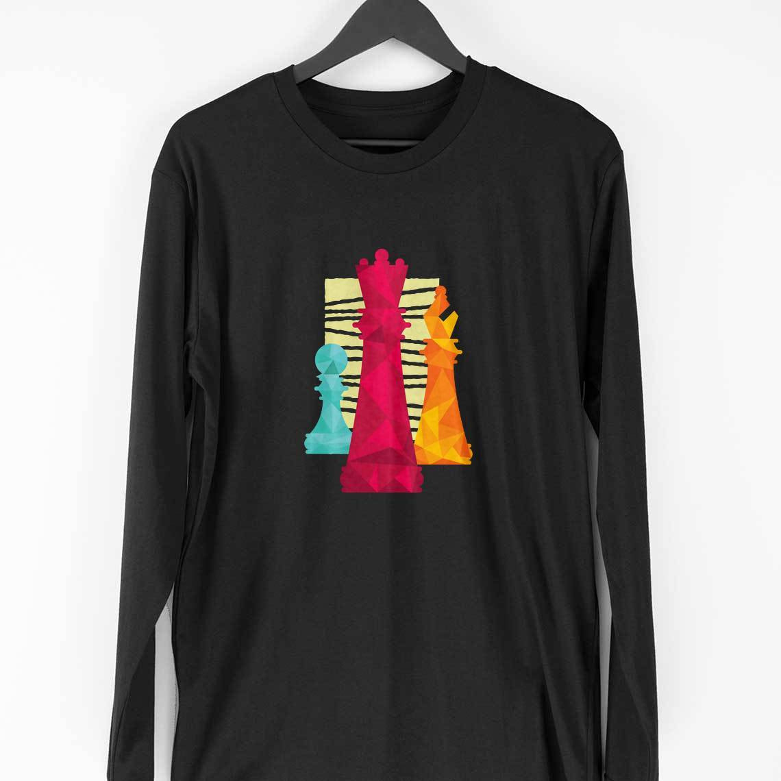 Chess Pieces Full Sleeve T-Shirt — Black