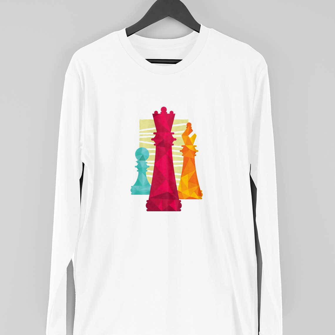 Chess Pieces Full Sleeve T-Shirt — White