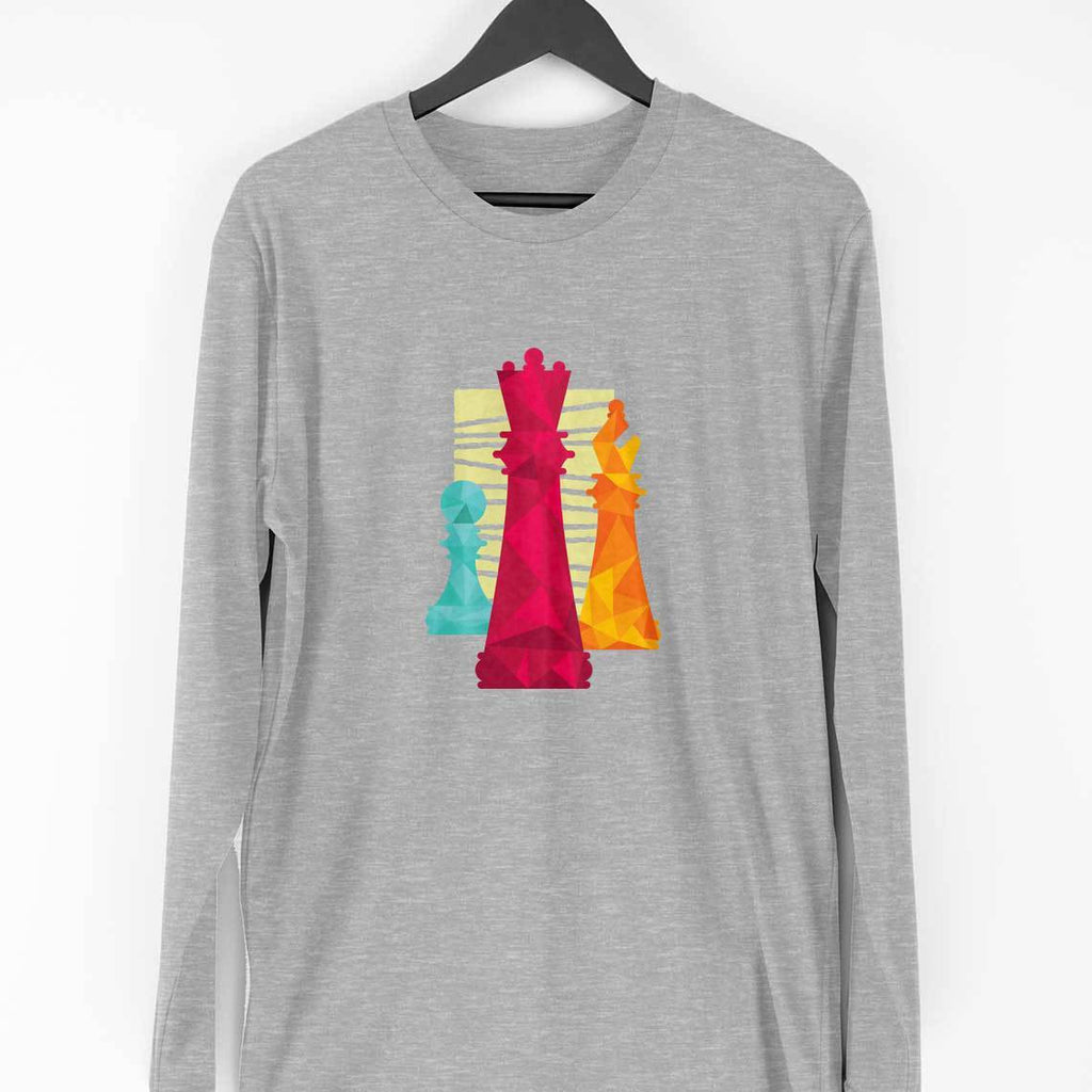 Chess Pieces Full Sleeve T-Shirt — Melange Grey