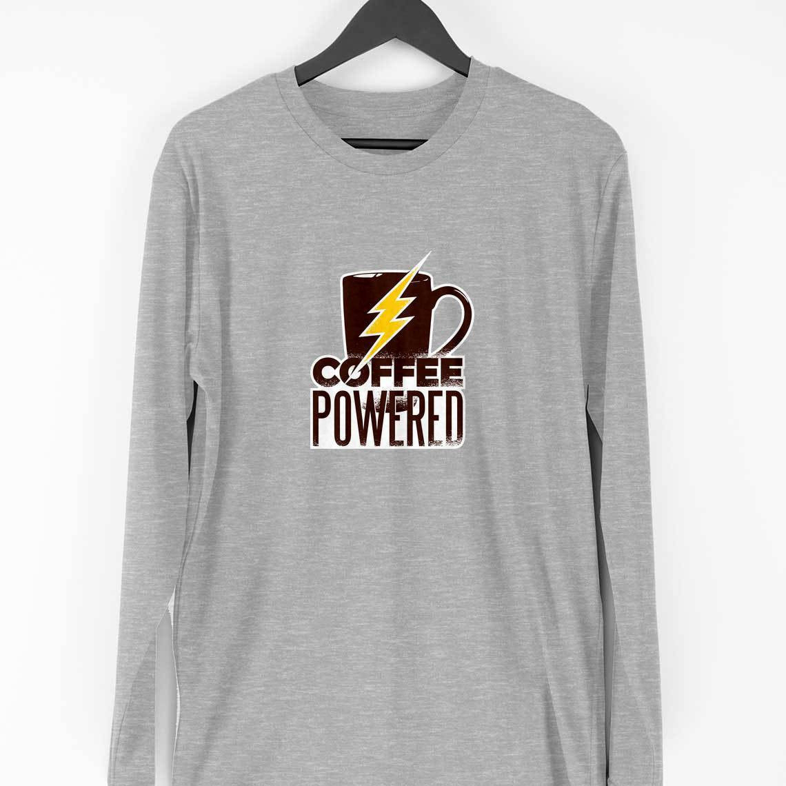 Coffee Powered Full Sleeve T-Shirt — Melange Grey