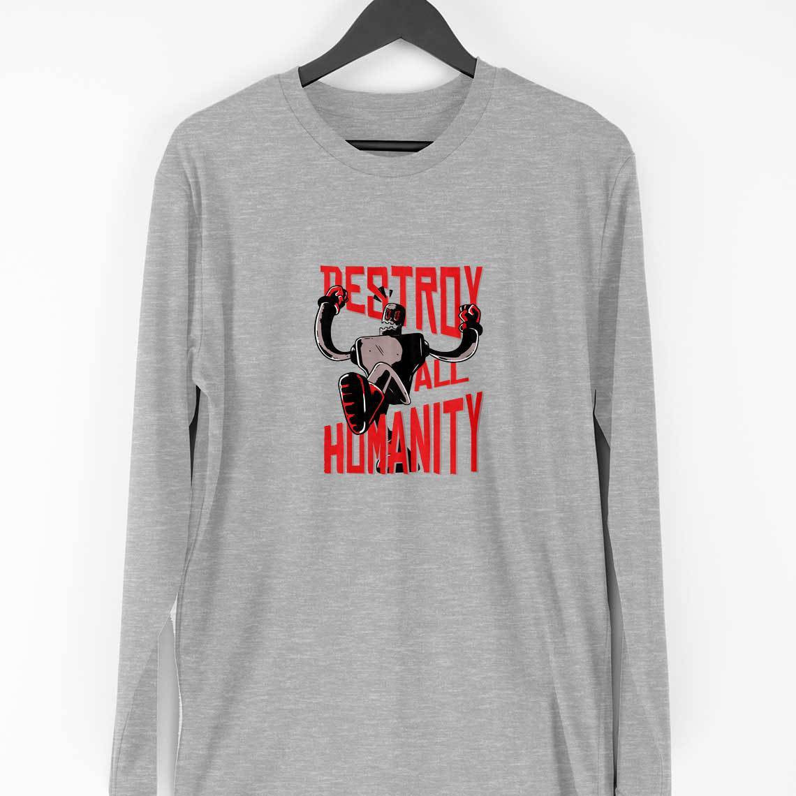Destroy Humanity Full Sleeve T-Shirt — Melange Grey