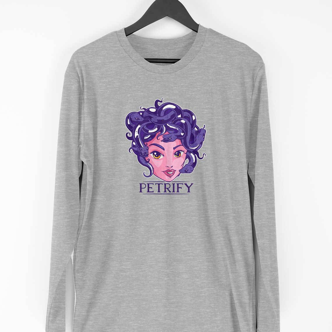 Petrify Medusa Full Sleeve T-Shirt — Melange Grey