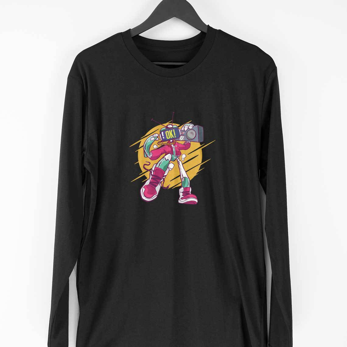 Robot Boombox Full-Sleeve T-Shirt — Black