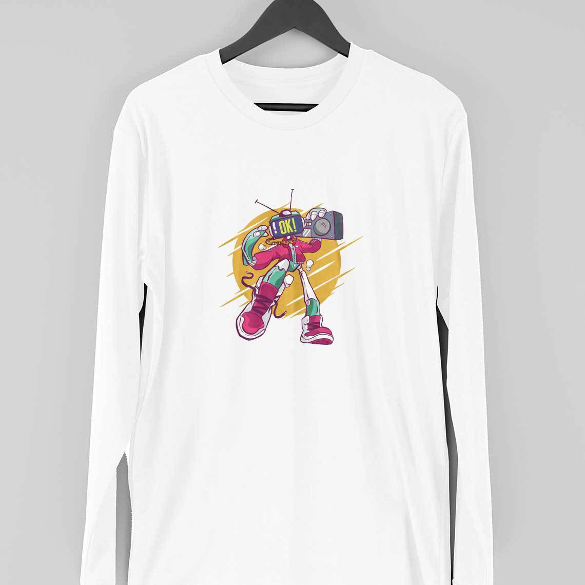 Robot Boombox Full-Sleeve T-Shirt — White