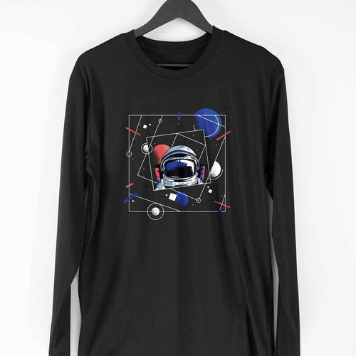 Abstract Astronaut Full Sleeve T-Shirt — Black