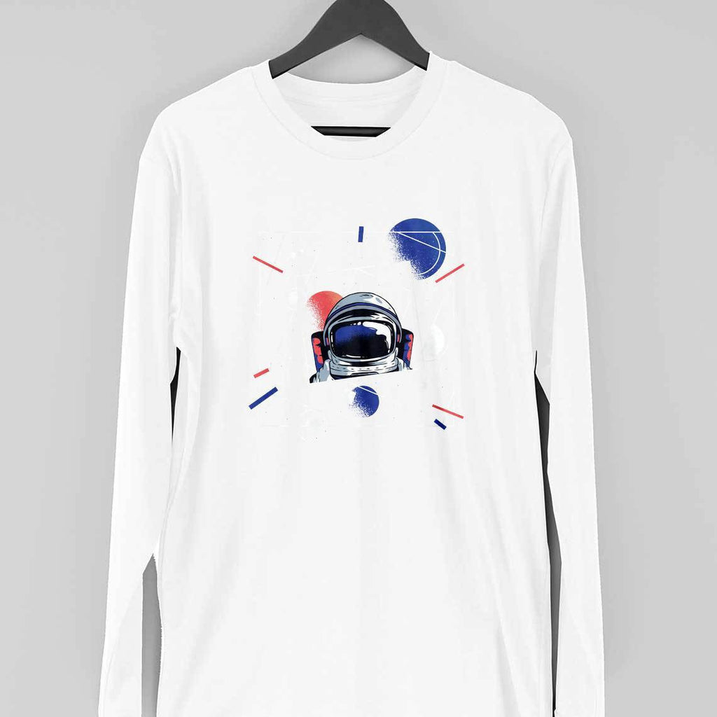 Abstract Astronaut Full Sleeve T-Shirt — White