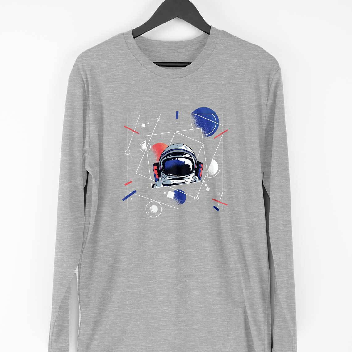 Abstract Astronaut Full Sleeve T-Shirt — Melange Grey