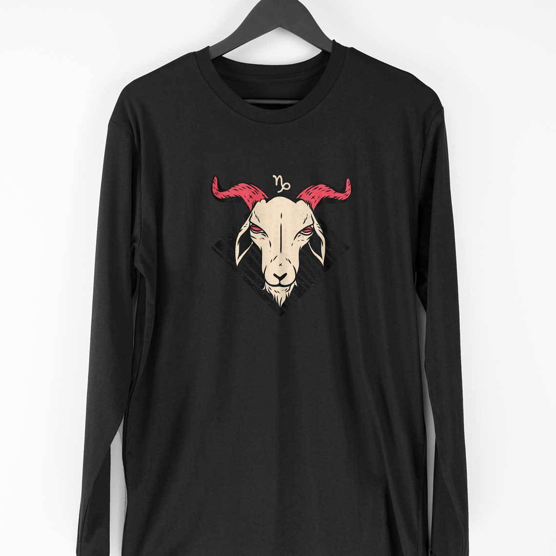 Capricorn Zodiac Full Sleeve T-Shirt — Black
