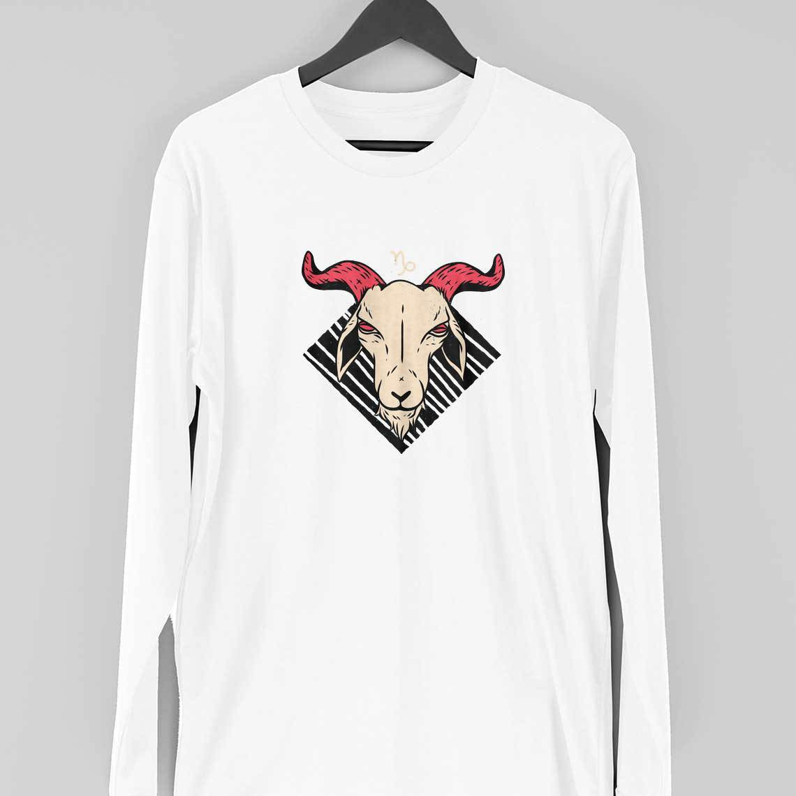 Capricorn Zodiac Full Sleeve T-Shirt — White