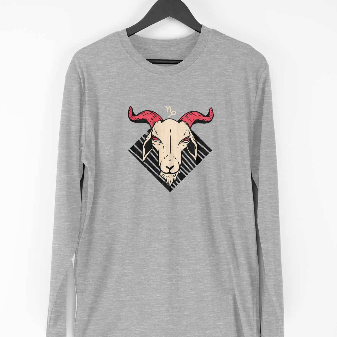 Capricorn Zodiac Full Sleeve T-Shirt — Melange Grey