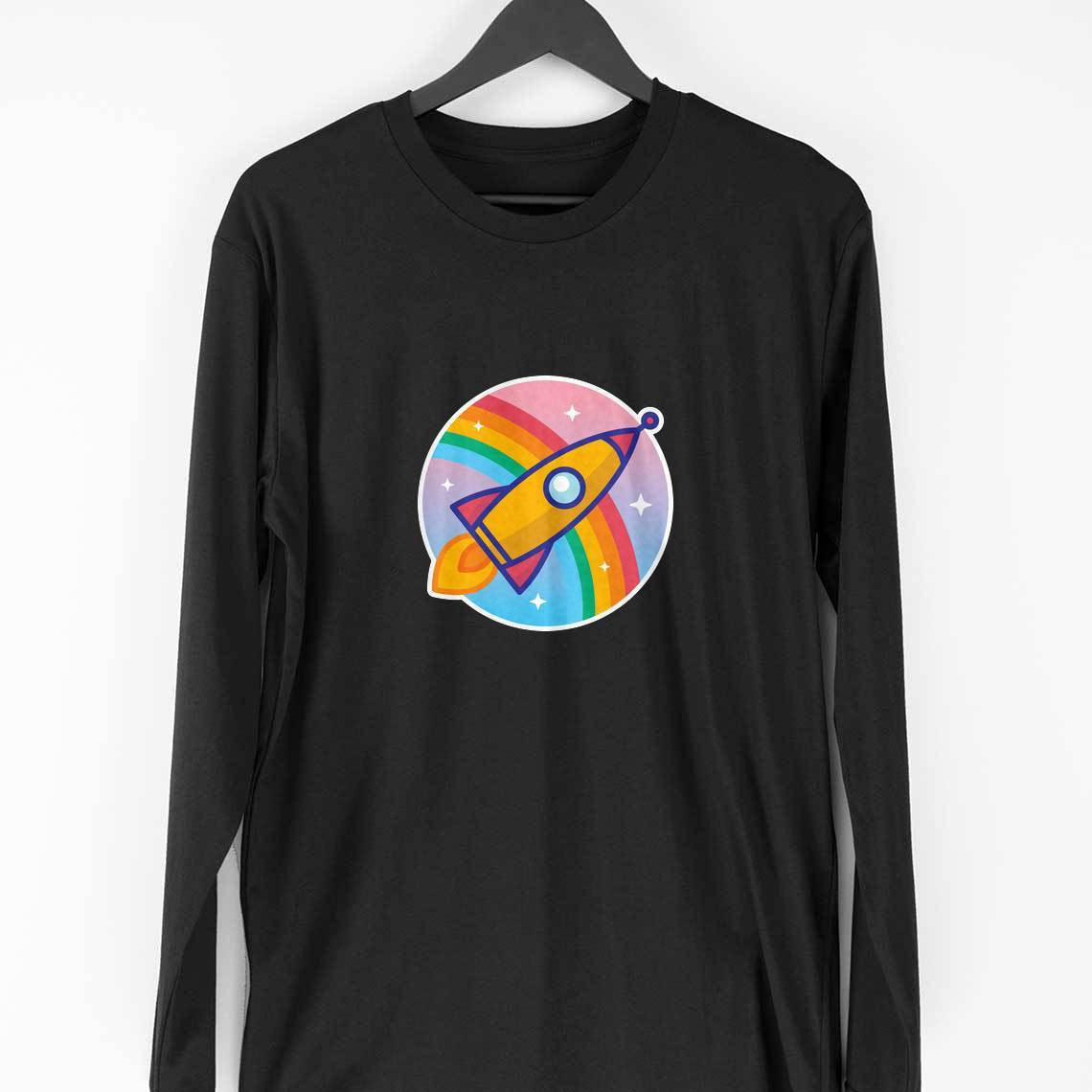 Cartoon Rocket Full Sleeve T-Shirt — Black