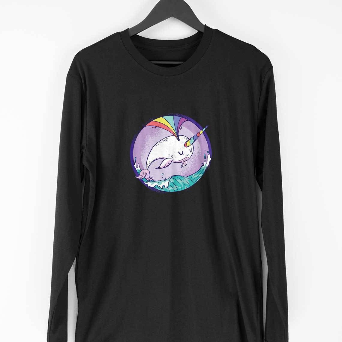 Rainbow Unicorn Full Sleeve T-Shirt — Black