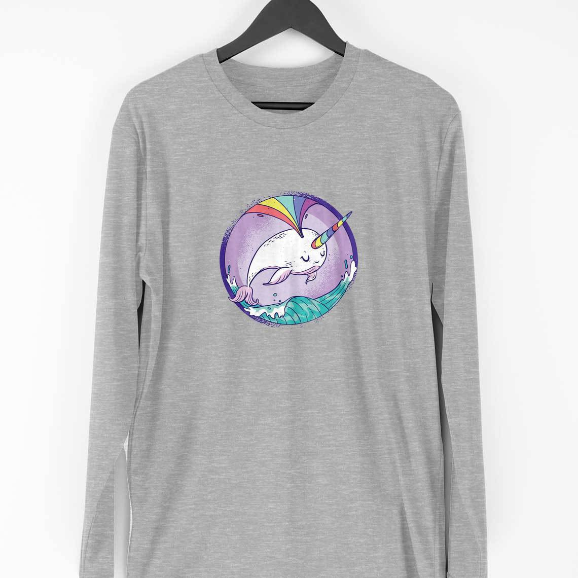 Rainbow Unicorn Full Sleeve T-Shirt — Melange Grey
