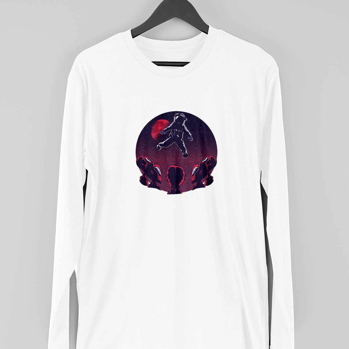 Astronaut Alien Full Sleeve T-Shirt — White