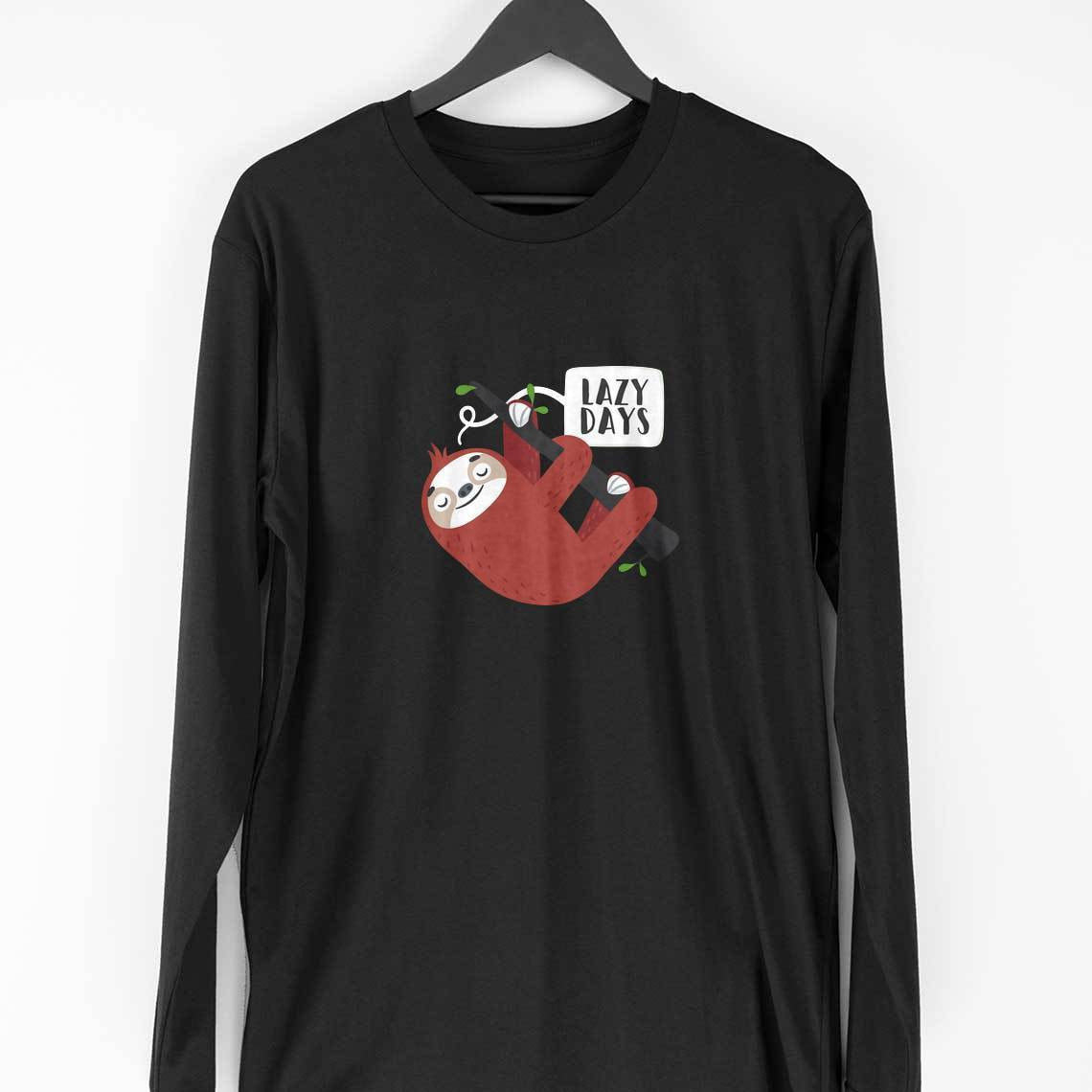 Lazy Days Sloth Full Sleeve T-Shirt — Black