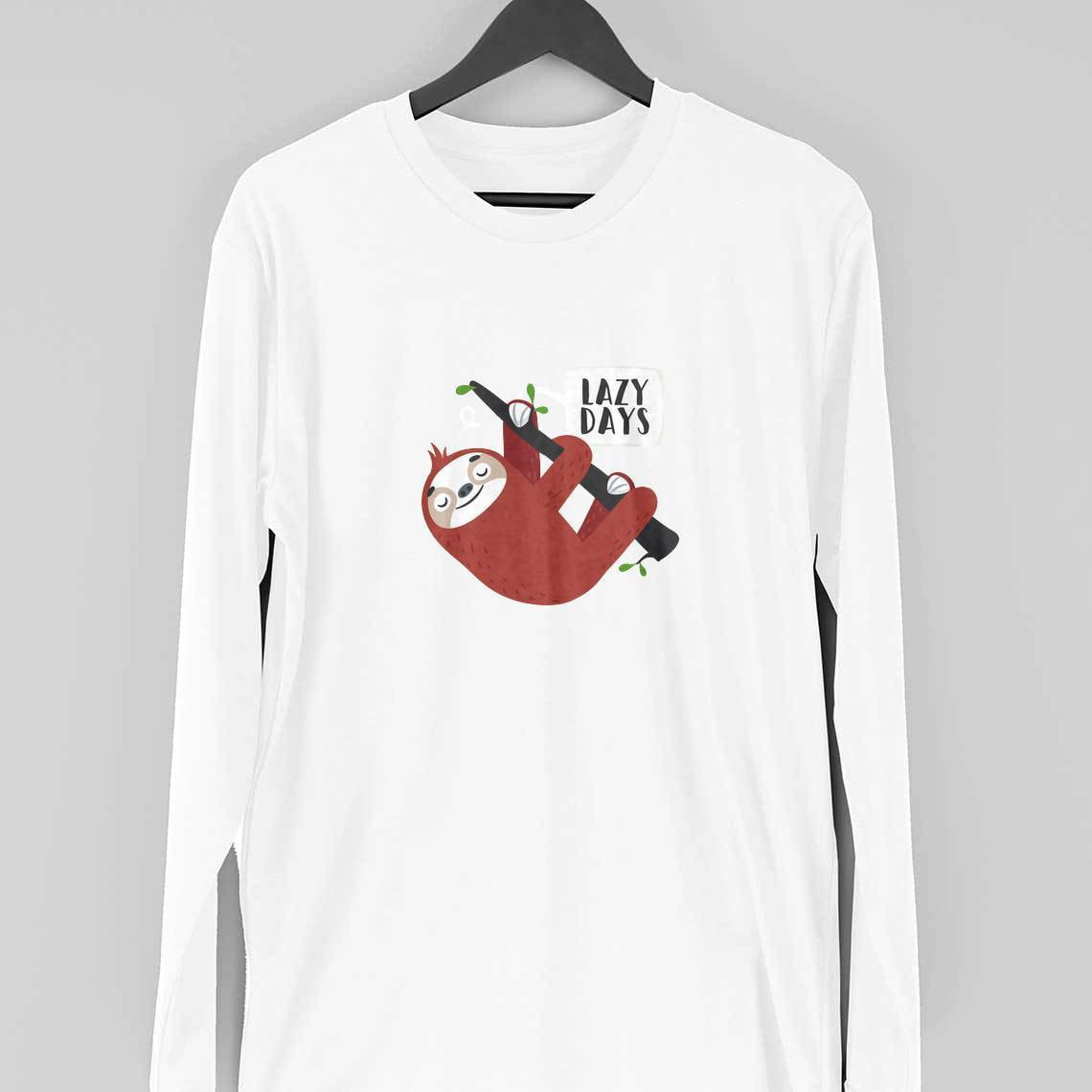 Lazy Days Sloth Full Sleeve T-Shirt — White