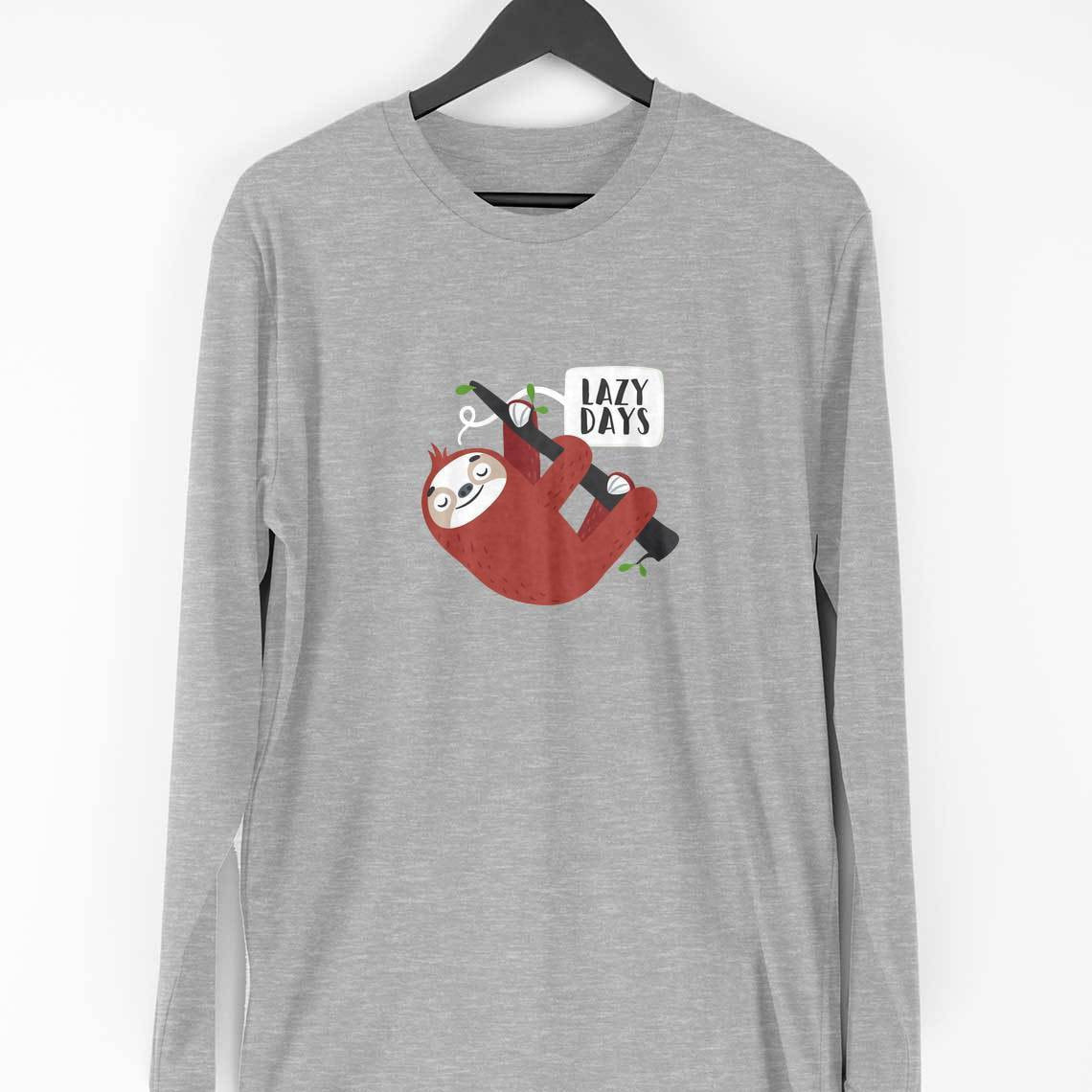 Lazy Days Sloth Full Sleeve T-Shirt — Melange Grey
