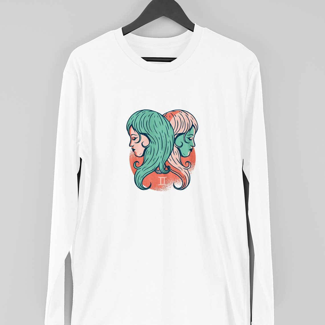 Gemini Zodiac Full Sleeve T-Shirt — White