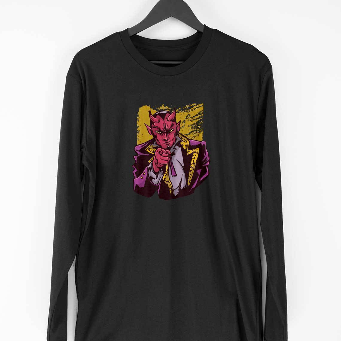 Pointing Lucifer Full sleeve T-Shirt — Black