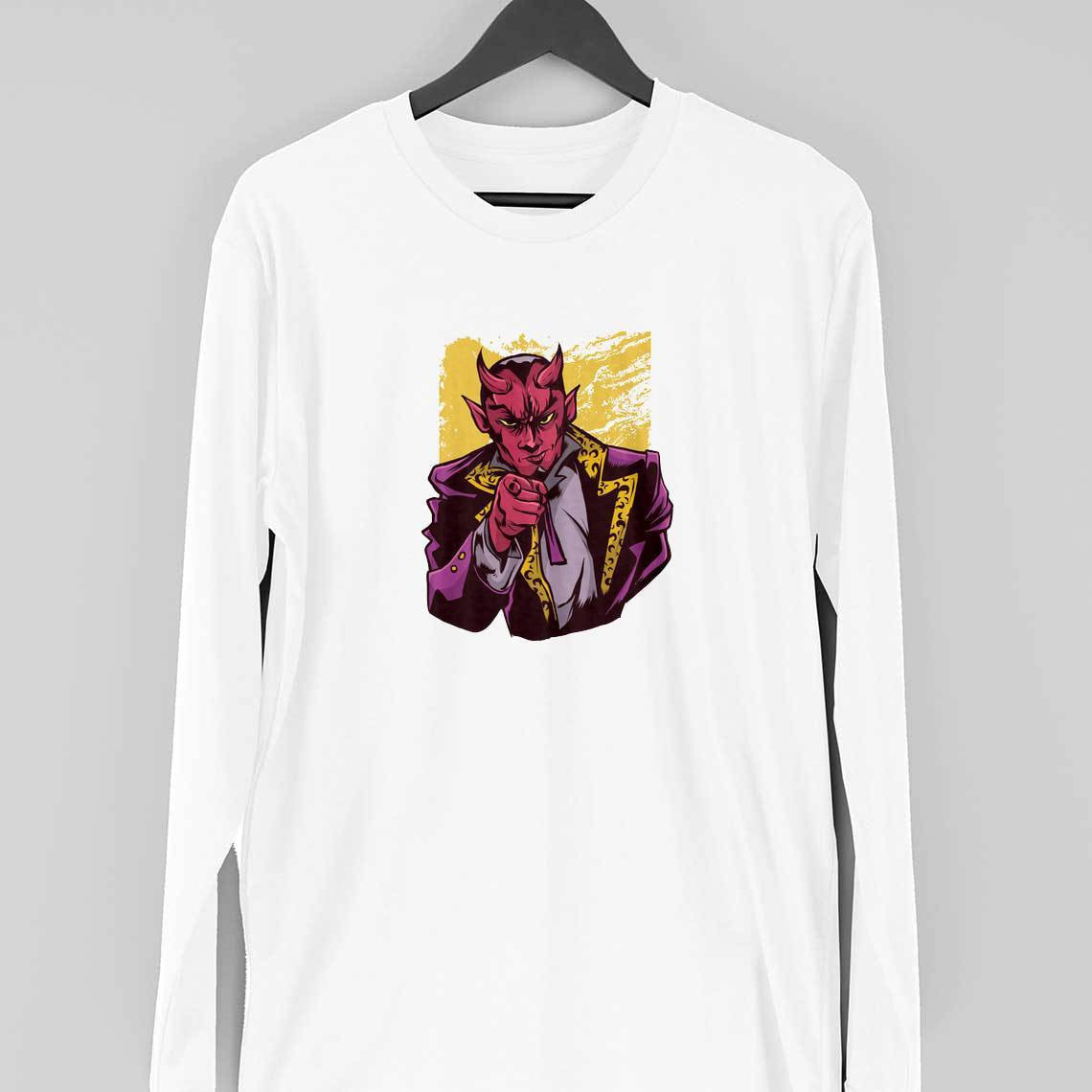 Pointing Lucifer Full sleeve T-Shirt — White