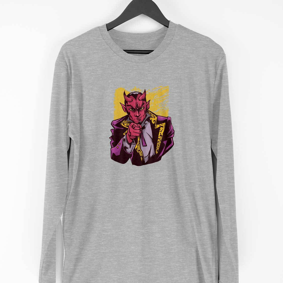 Pointing Lucifer Full sleeve T-Shirt — Melange Grey