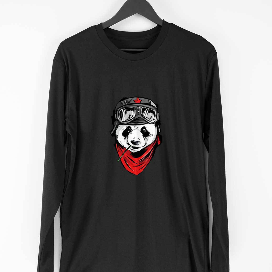 Cool Panda Full Sleeve T-Shirt — Black