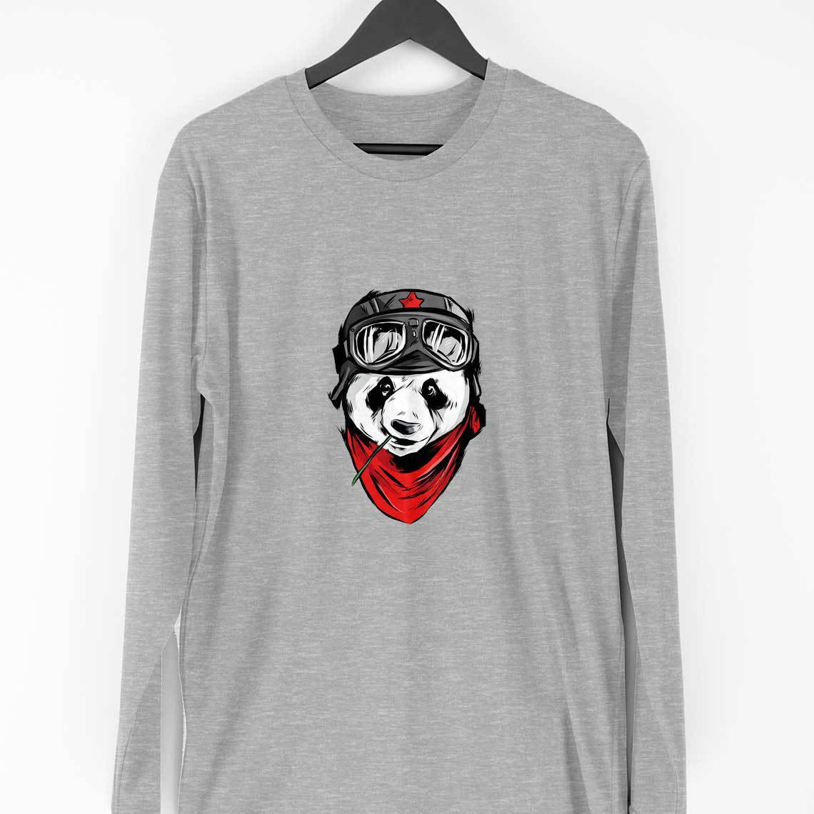 Cool Panda Full Sleeve T-Shirt — Melange Grey
