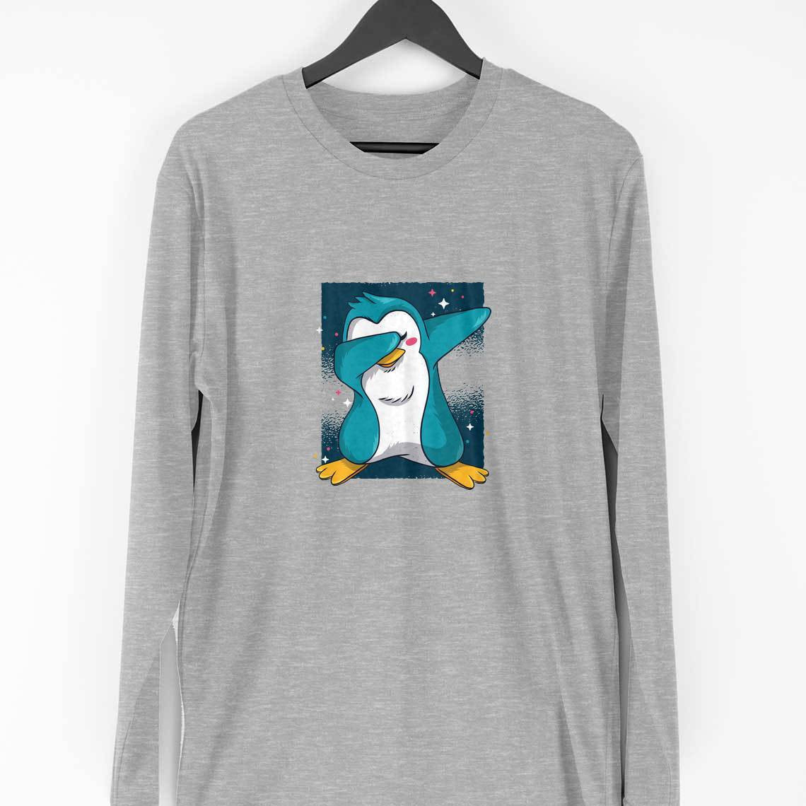 Penguin Dab Full Sleeve T-Shirt — Melange Grey