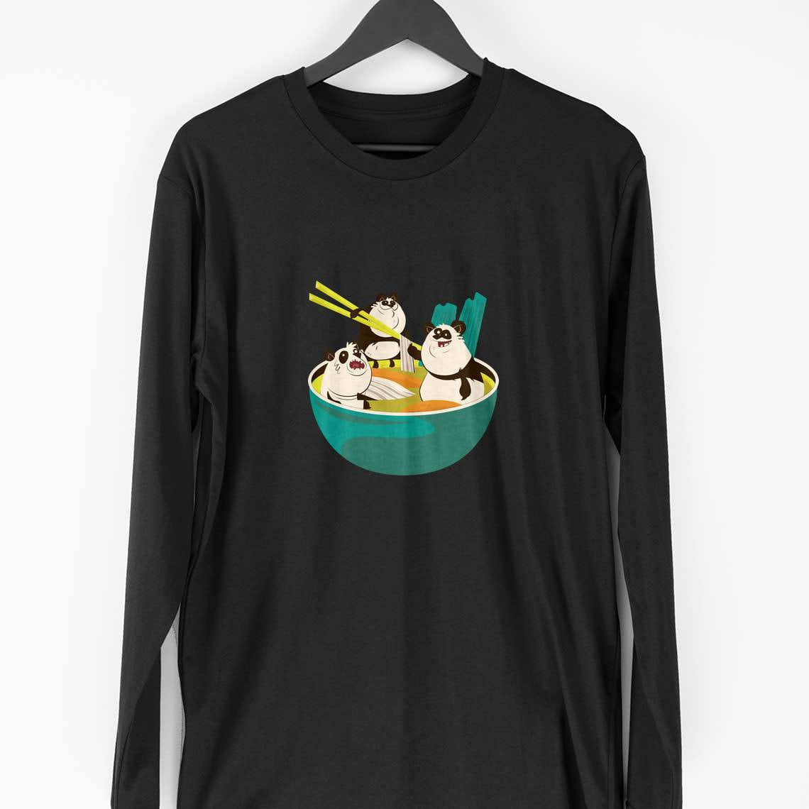 Panda Noodle Full Sleeve T-Shirt — Black