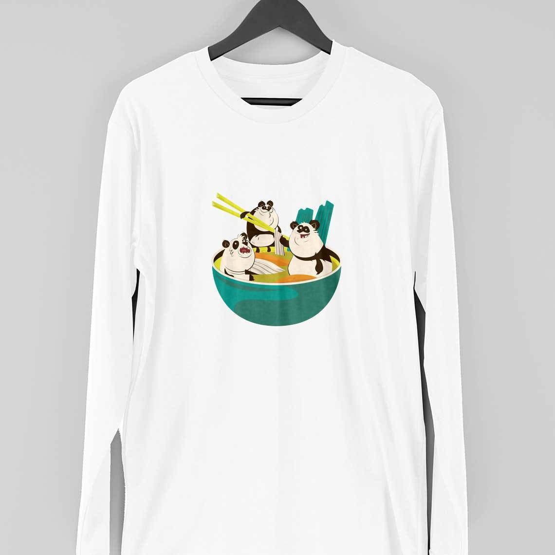 Panda Noodle Full Sleeve T-Shirt — White