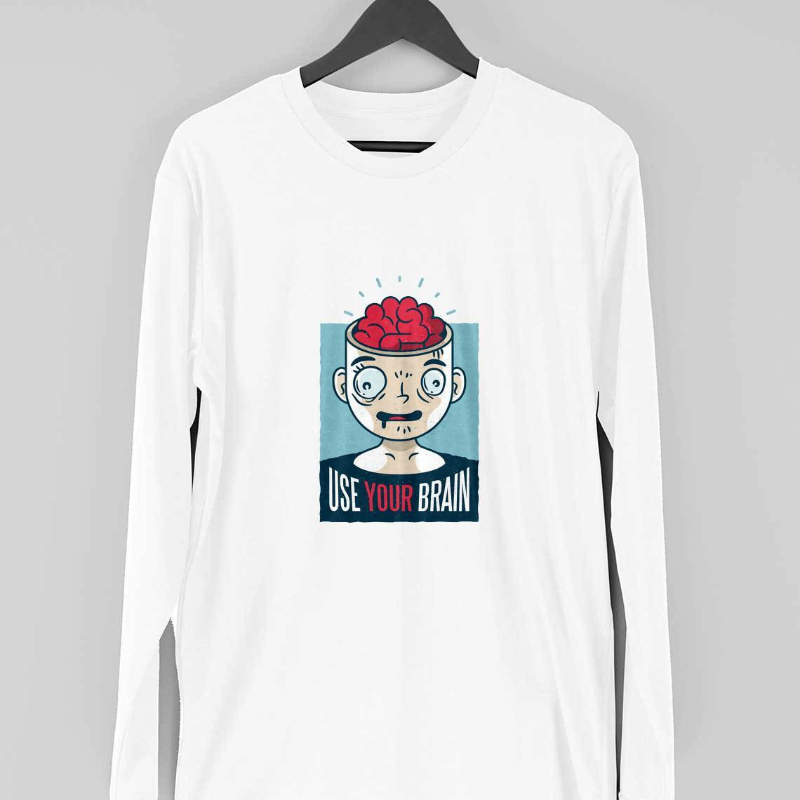 Use Your Brain Full Sleeve T-Shirt — White