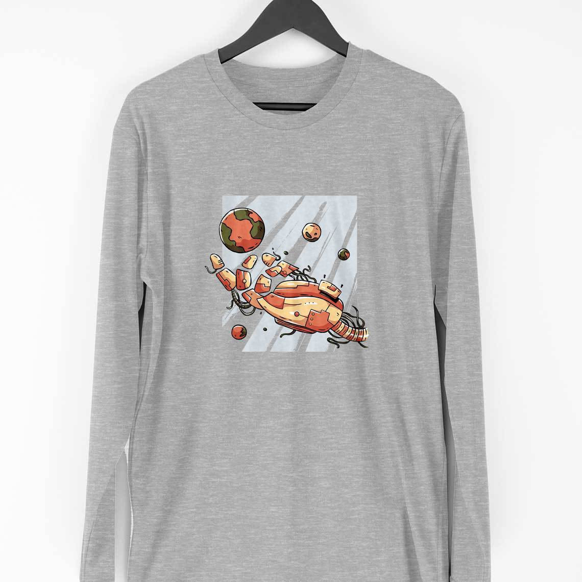 Robotic Hand Full Sleeve T-Shirt — Melange Grey