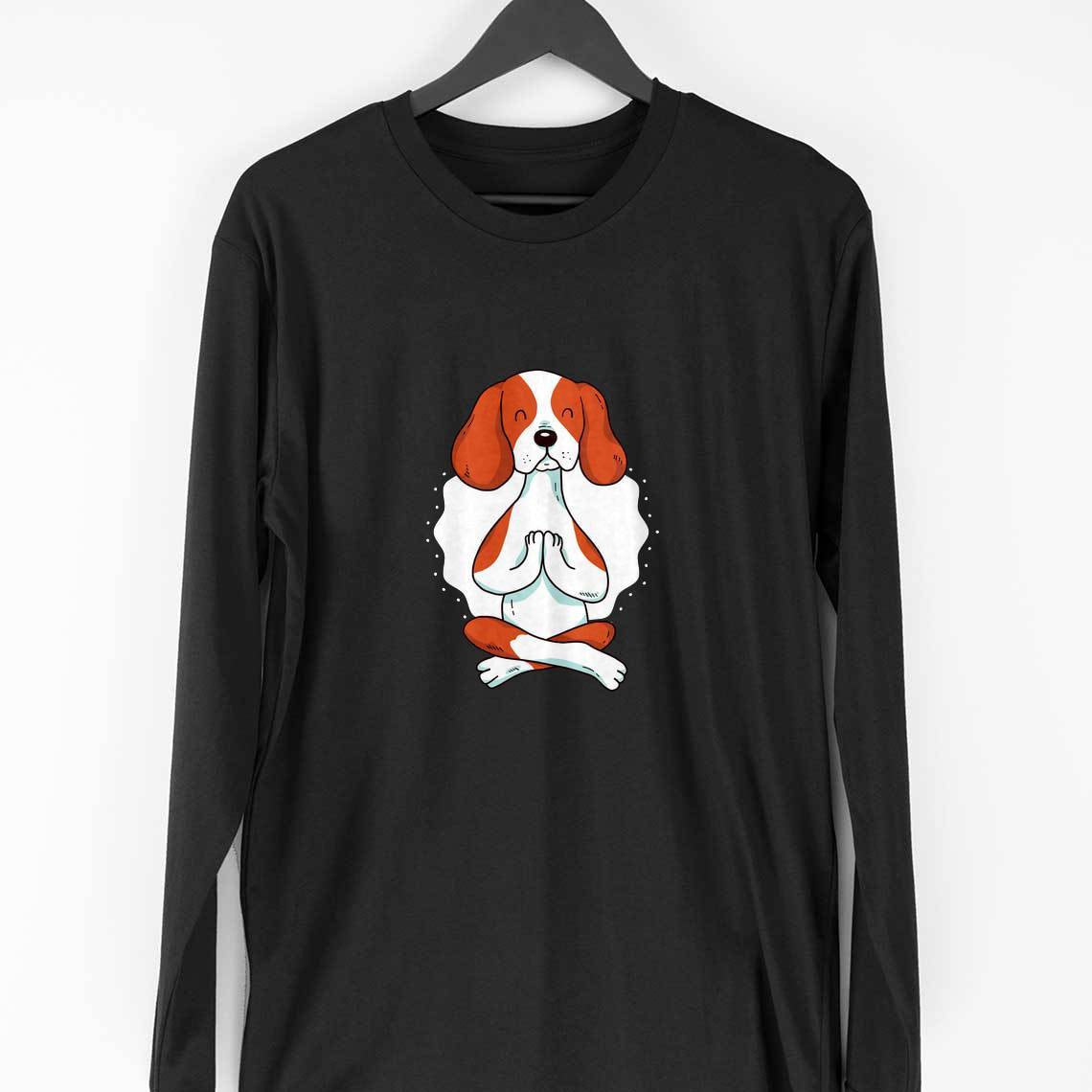 Yoga Dog Full Sleeve T-Shirt — Black