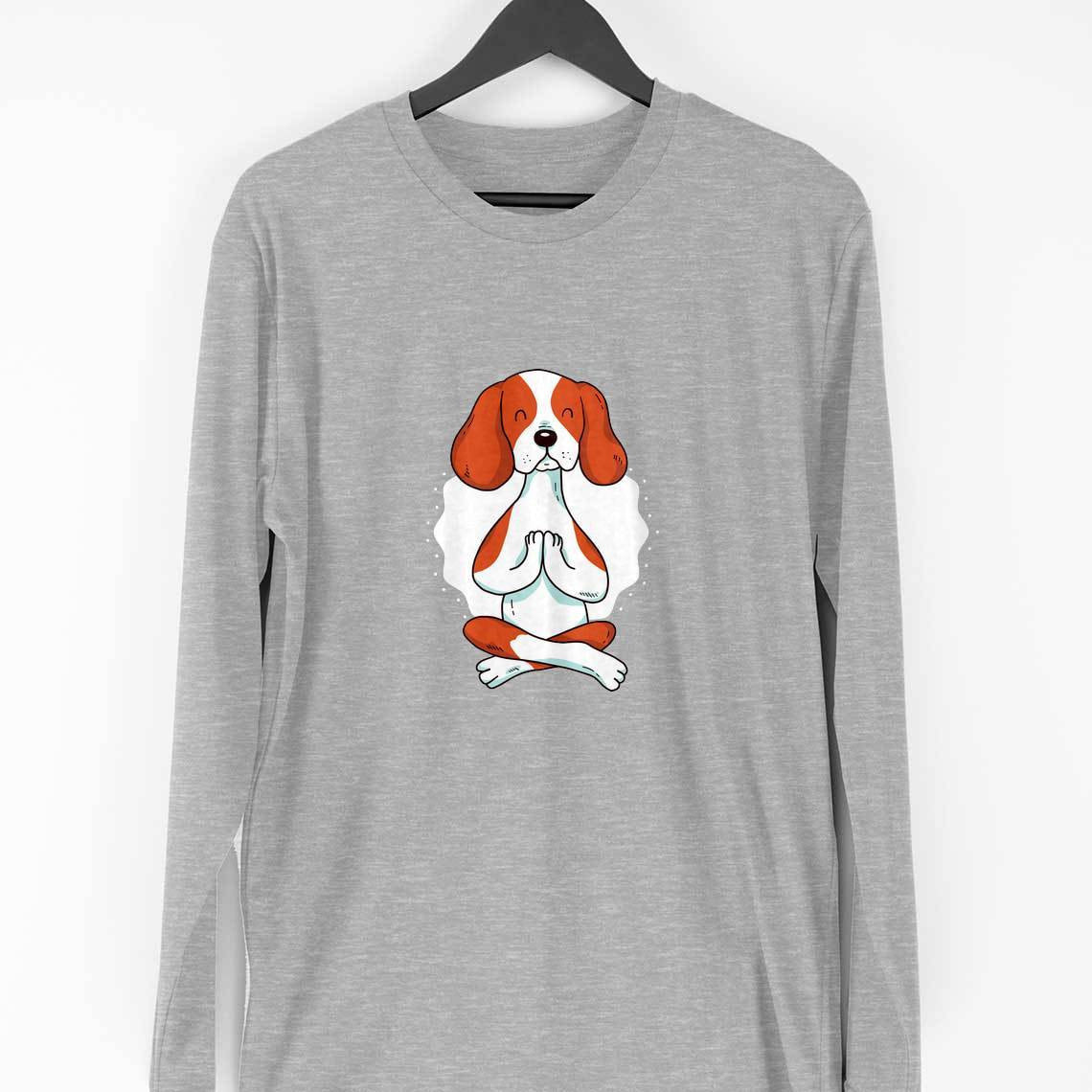 Yoga Dog Full Sleeve T-Shirt — Melange Grey