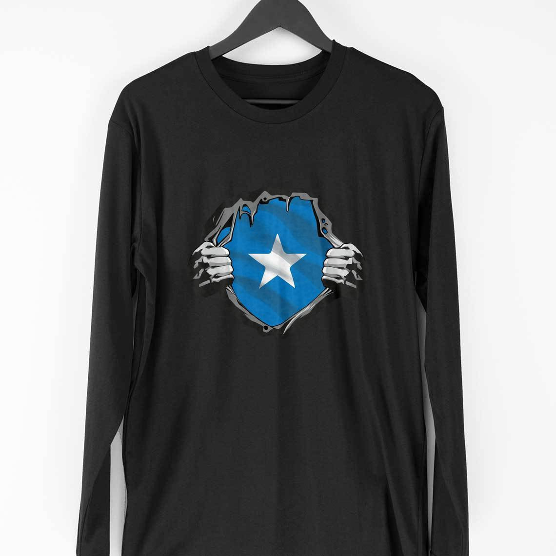 Somalia Flag Full Sleeve T-Shirt — Black