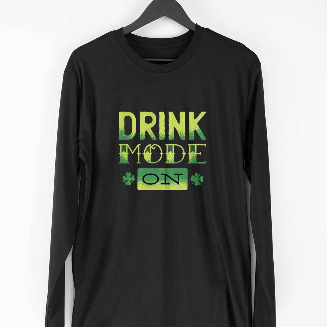 Drink Mode On Full-Sleeve T-Shirt — Black
